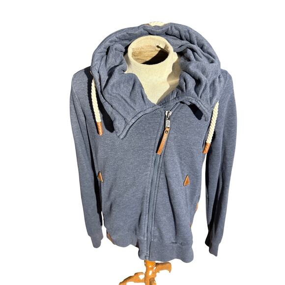 Naketano “The Poet’s Choice” Hoodie Men’s M Gray Asymmetrical Zip High Collar - Picture 1 of 5